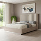 Beige Wood And Tufted Linen Blend Upholstered Queen Bed Frame
