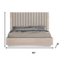 Beige Ribbed Texture Wood And Tufted Linen Blend Upholstered Queen Bed Frame