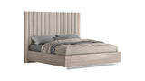 Beige Ribbed Texture Wood And Tufted Linen Blend Upholstered Queen Bed Frame