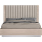 Beige Ribbed Texture Wood And Tufted Linen Blend Upholstered Queen Bed Frame