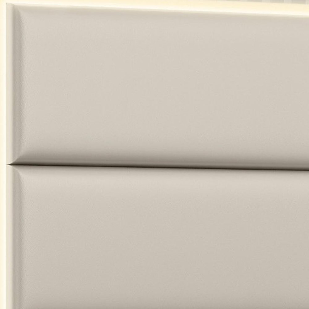 Gray Wood And Tufted Faux Leather Lighted Upholstered King Bed Frame