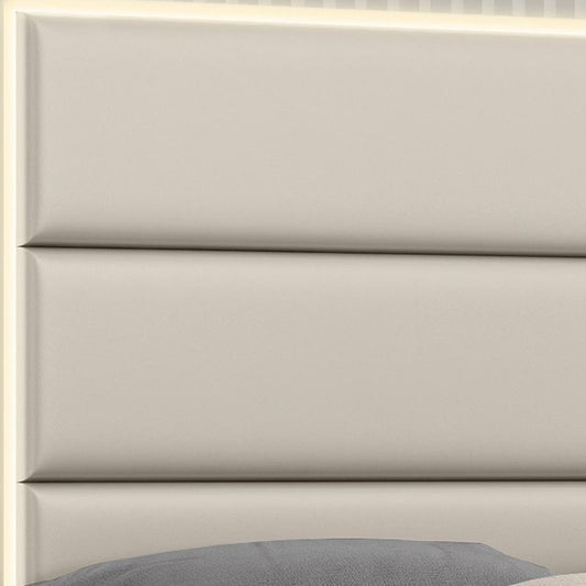 Gray Wood And Faux Leather Lighted Upholstered King Bed Frame
