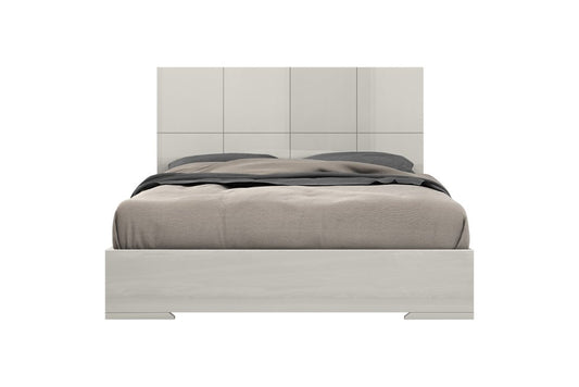 Gray Inlaid Panels Wood King Bed Frame