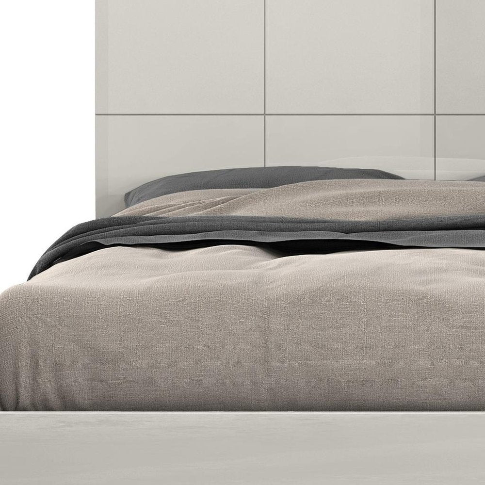 Gray Inlaid Panels Wood King Bed Frame