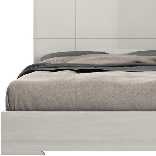 Gray Inlaid Panels Wood King Bed Frame
