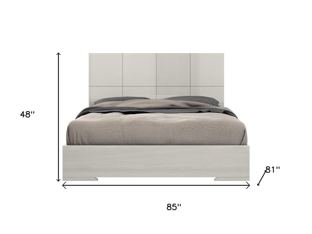 Gray Inlaid Panels Wood King Bed Frame