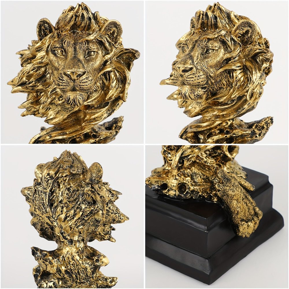 13" Antiqued Gold Resin Lion Hand Painted Tabletop Sculpture
