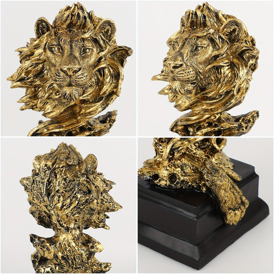 13" Antiqued Gold Resin Lion Hand Painted Tabletop Sculpture
