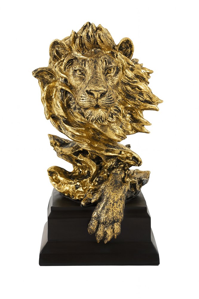 13" Antiqued Gold Resin Lion Hand Painted Tabletop Sculpture