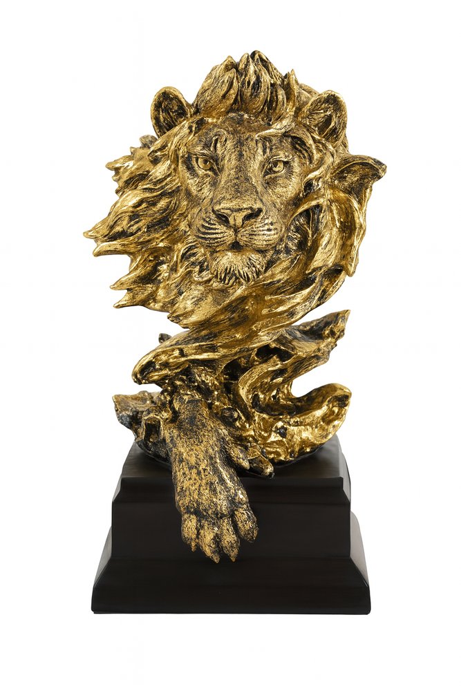 13" Antiqued Gold Resin Lion Hand Painted Tabletop Sculpture