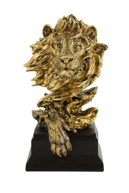 13" Antiqued Gold Resin Lion Hand Painted Tabletop Sculpture