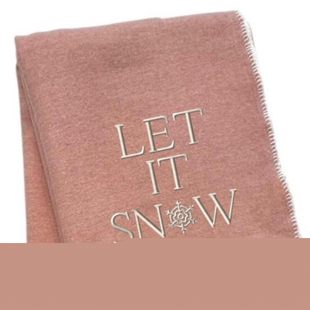51" X 67" Pink And Cream Cotton Blend Let It Snow Plush Throw Blanket