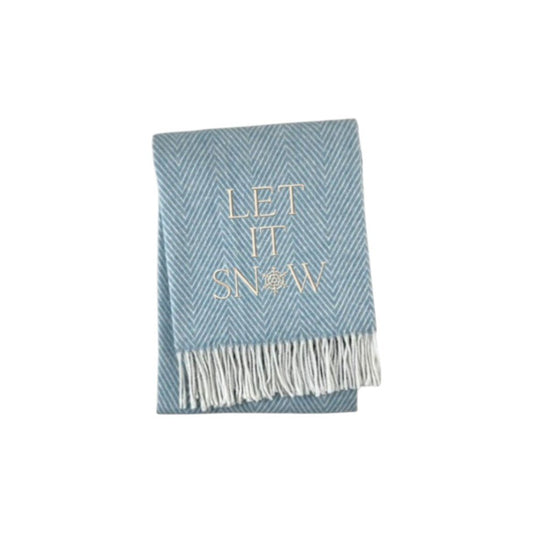 51" X 67" Sky Blue And Cream Cotton Blend Chevron Let It Snow Throw Blanket