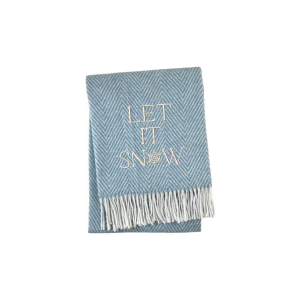 51" X 67" Sky Blue And Cream Chevron Cotton Blend Let It Snow Throw Blanket