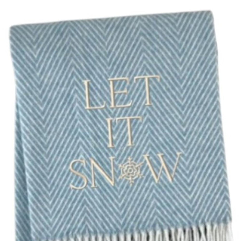 51" X 67" Sky Blue And Cream Chevron Cotton Blend Let It Snow Throw Blanket