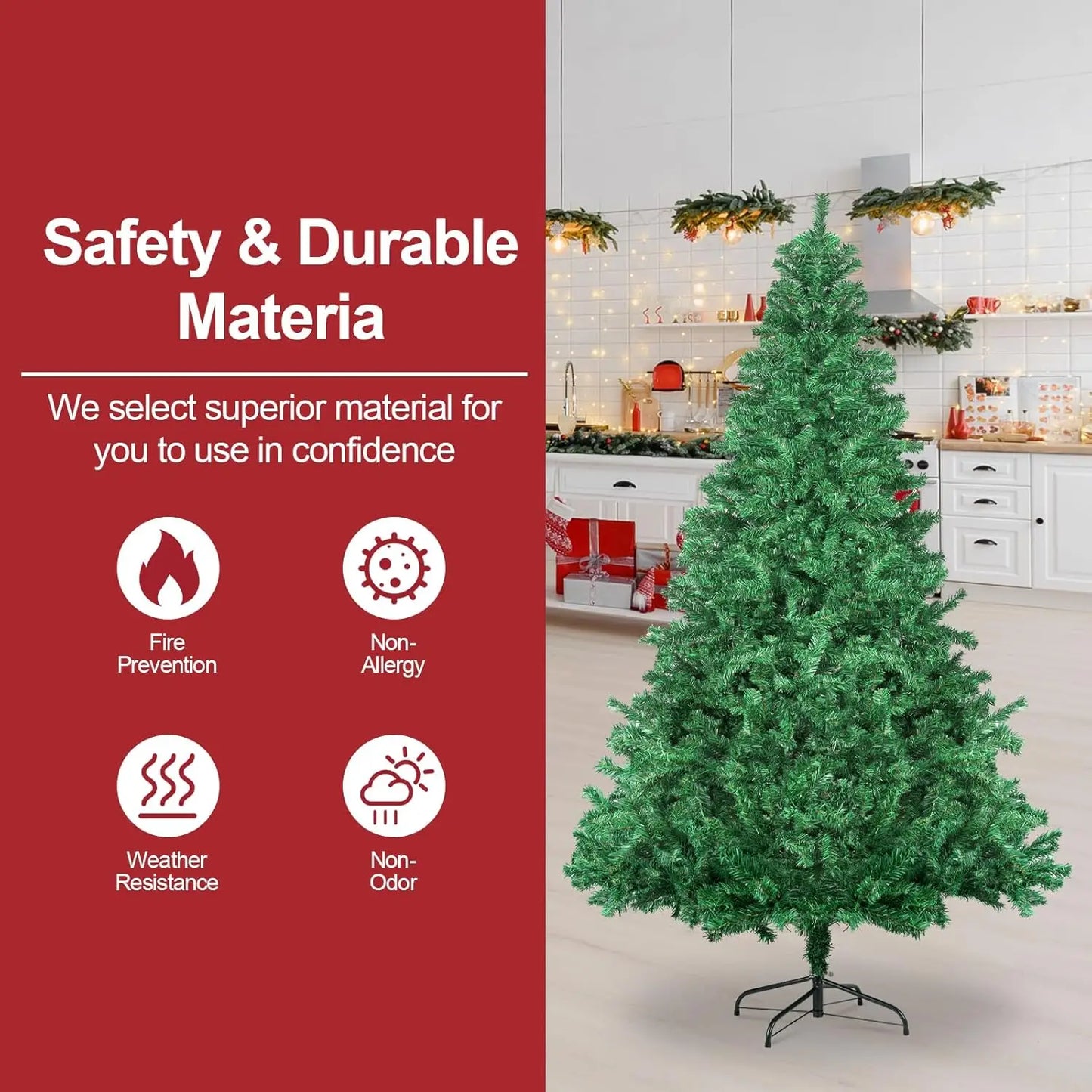 7ft/8ft Spruce Artificial Holiday Christmas Tree for Home/Party Decor w/1300 Branch Tips, Easy Assembly, Metal Hinges&Base