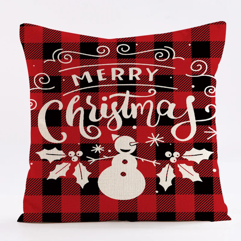 Red Snowflake Deer Christmas Pattern throw pillow cover with short plush print for living room sofa decoration cushion cover