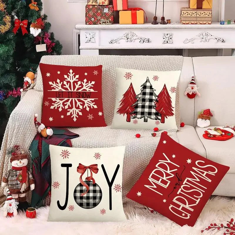 4-piece Christmas pillowcase set, 18x18 inches, suitable for living room, bedroom, Christmas decoration (without pillow core)