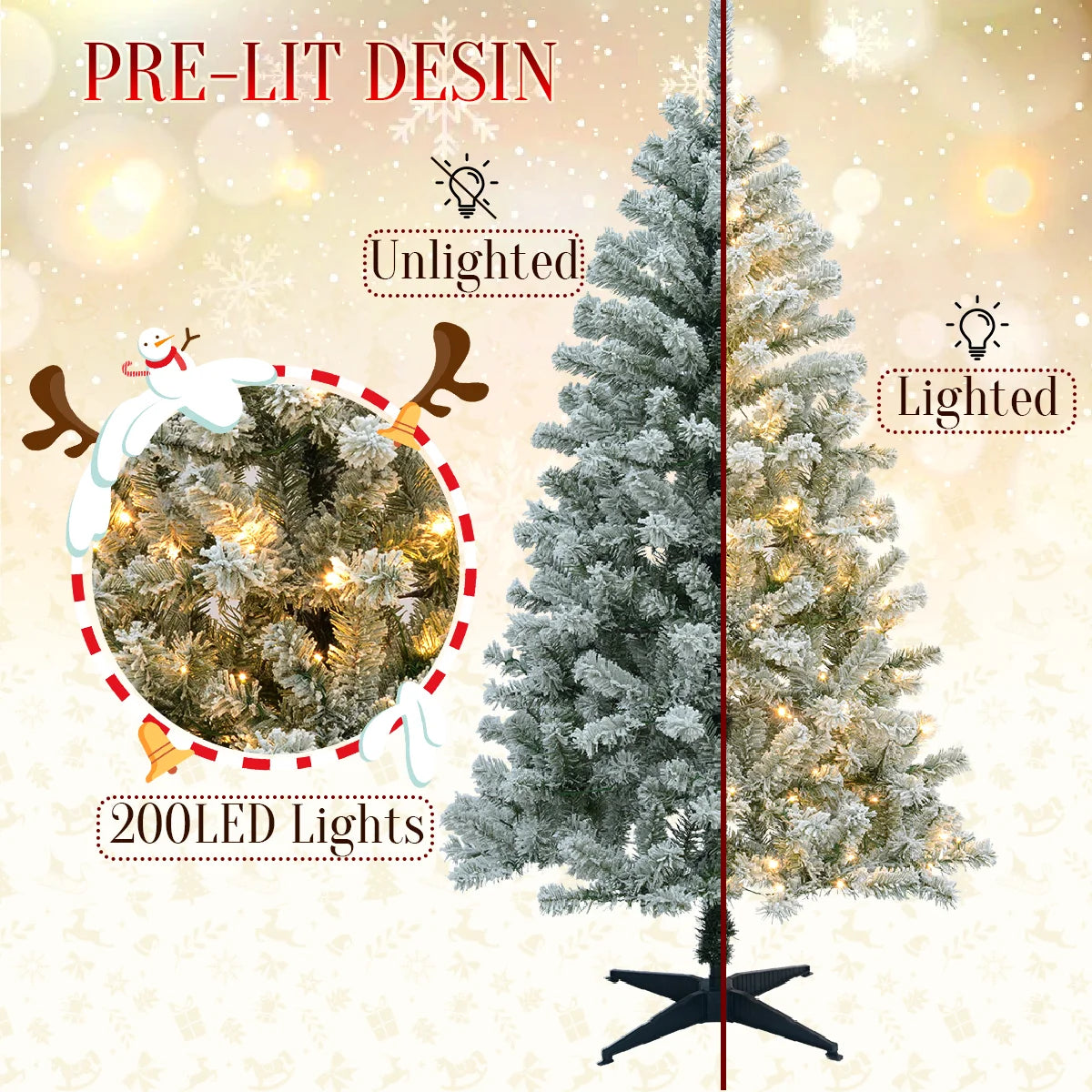 190cm Pre-Lit Artificial Christmas Tree 2025 Christmas Decorations 200 Warm-White LED Light White Green 460 Dense Branch Tips