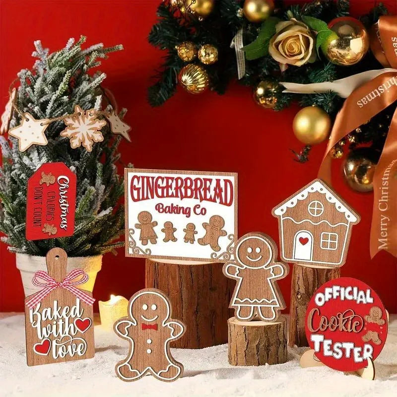 12-Piece Wooden Christmas Tiered Tray Set: Featuring Colorful Snowmen, Gingerbread, and Santa Signs for Festive Cheer
