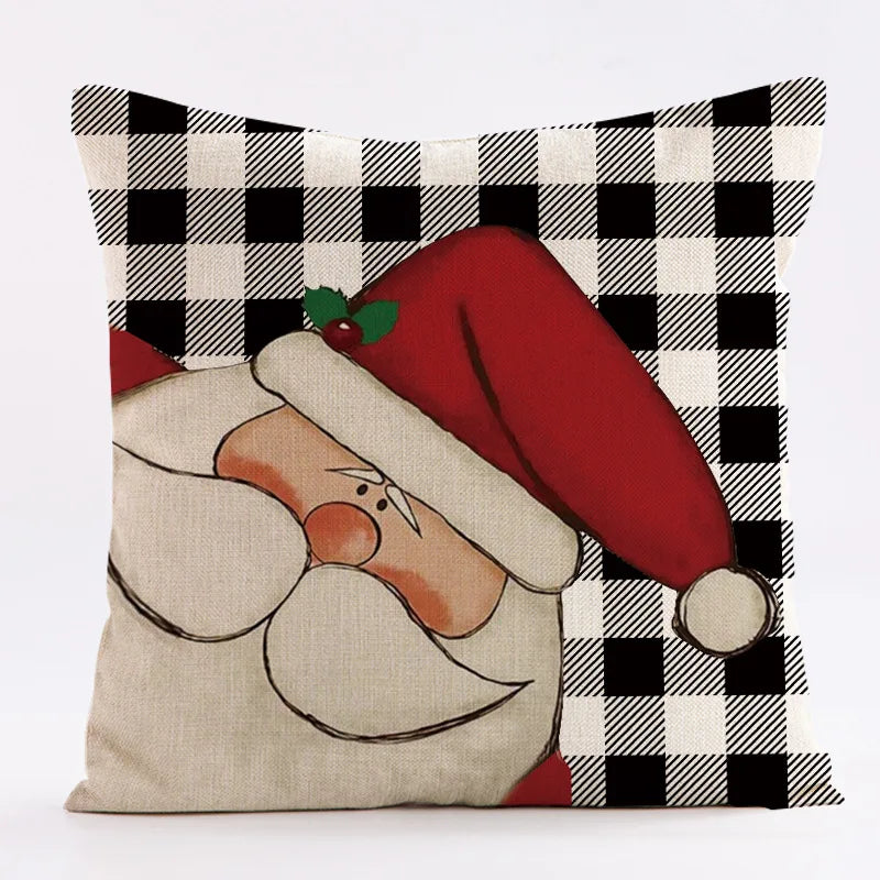 Red Snowflake Deer Christmas Pattern throw pillow cover with short plush print for living room sofa decoration cushion cover