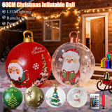 60cm Christmas Ball Ornament PVC Giant Inflatable Decorative Balls Xmas LED Light Decoration Balloon With Remote Control & Pump