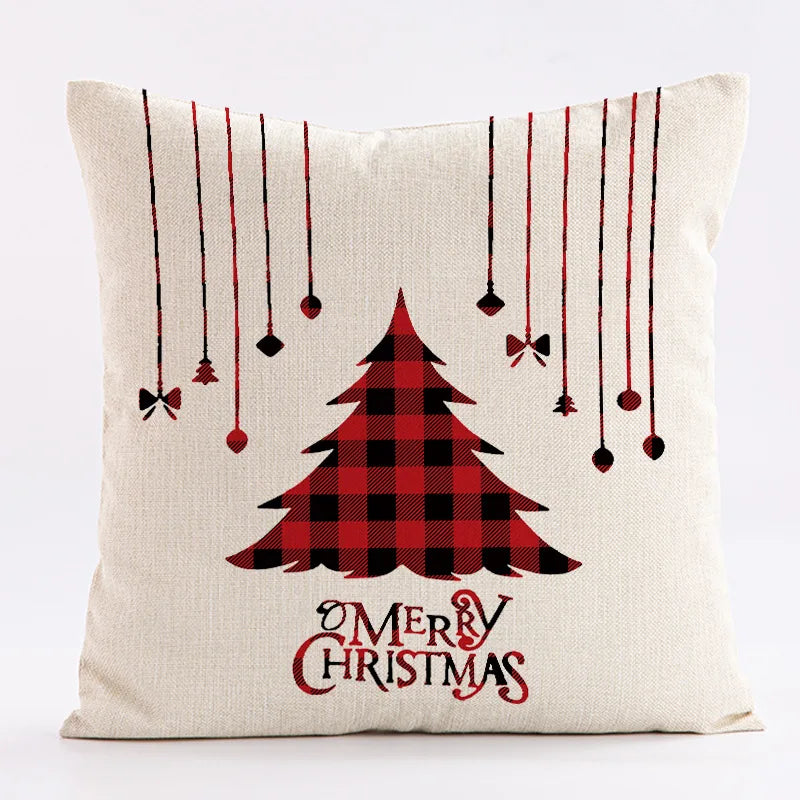 Red Snowflake Deer Christmas Pattern throw pillow cover with short plush print for living room sofa decoration cushion cover