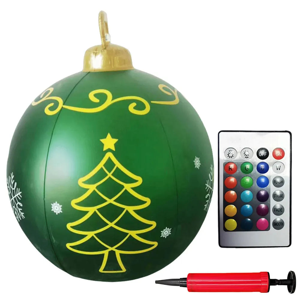60cm Christmas Ball Ornament PVC Giant Inflatable Decorative Balls Xmas LED Light Decoration Balloon With Remote Control & Pump