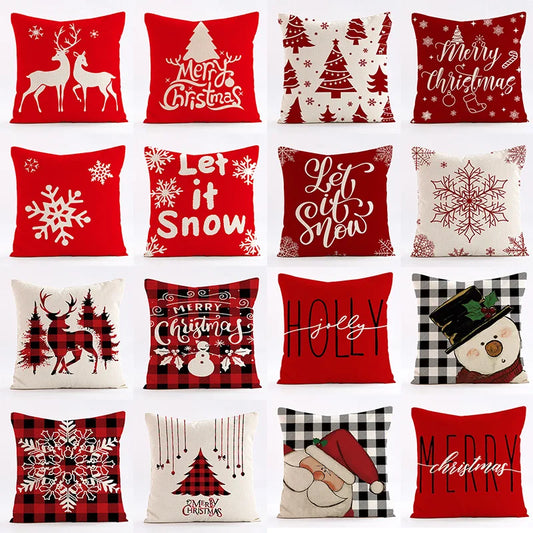 Red Snowflake Deer Christmas Pattern throw pillow cover with short plush print for living room sofa decoration cushion cover