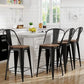 Barstools Counter Height Bar Stools for Kitchen Island Farmhouse Metal High Back Bar Chairs Wooden Seat 24" Matte Black