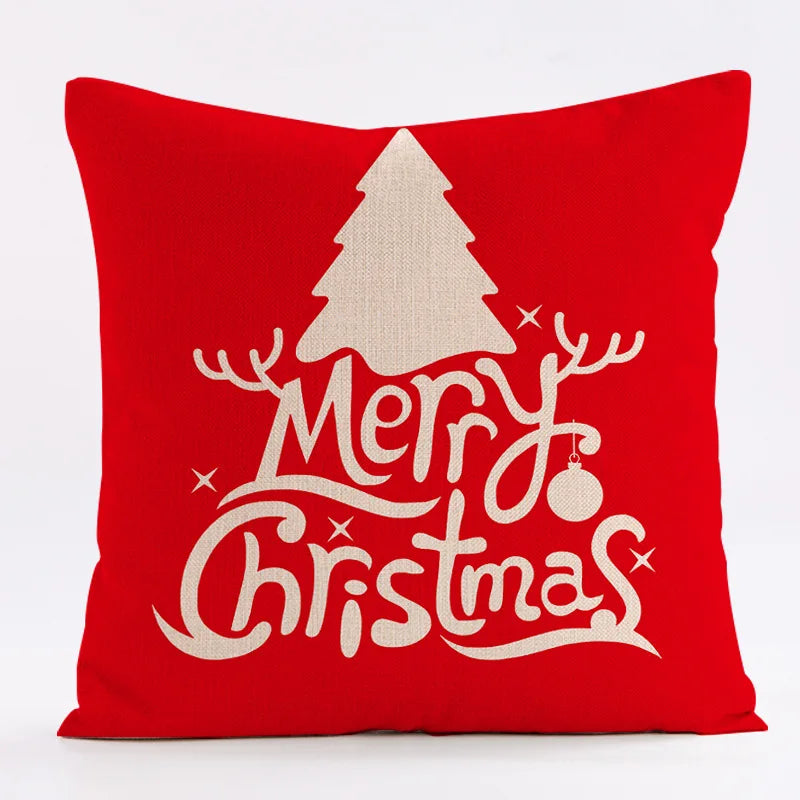 Red Snowflake Deer Christmas Pattern throw pillow cover with short plush print for living room sofa decoration cushion cover