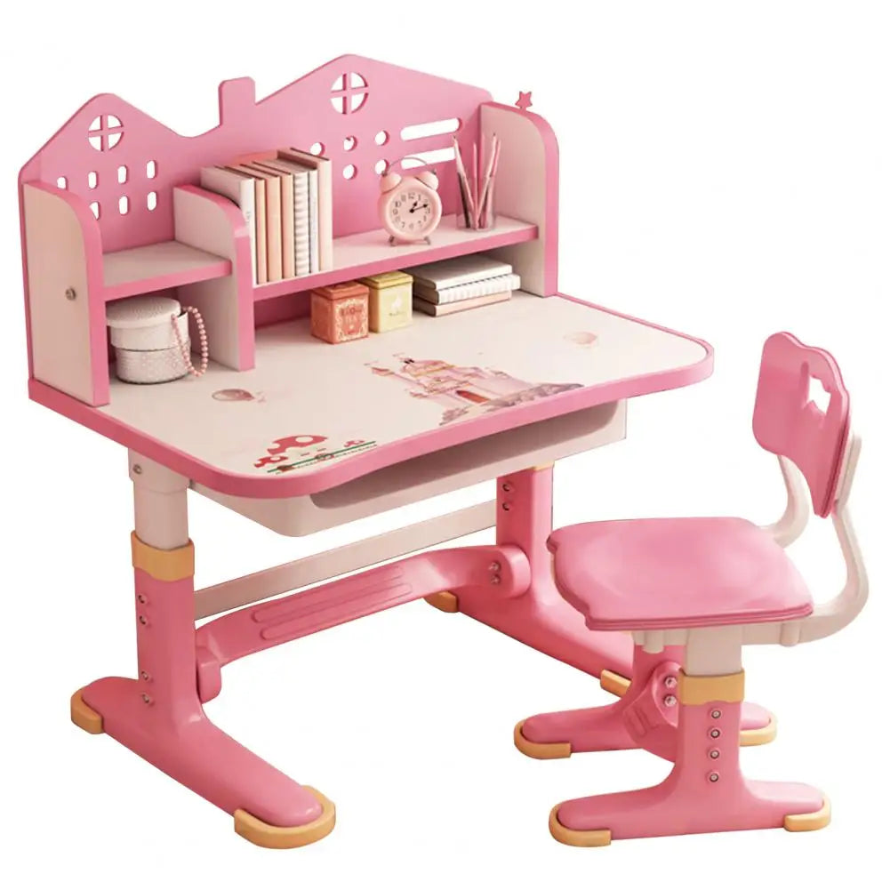 Student Children Table Kids Desk Chair Set Height Adjustable Children School Study Desk with Bookstand and Storage Drawer