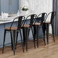 Barstools Counter Height Bar Stools for Kitchen Island Farmhouse Metal High Back Bar Chairs Wooden Seat 24" Matte Black