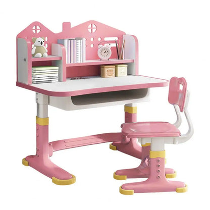 Student Children Table Kids Desk Chair Set Height Adjustable Children School Study Desk with Bookstand and Storage Drawer