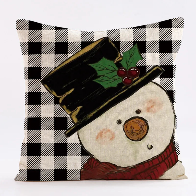 Red Snowflake Deer Christmas Pattern throw pillow cover with short plush print for living room sofa decoration cushion cover