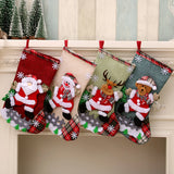 4Pcs Christmas Stockings Set Large Capacity Cute Stockings Bag Plush Santa Claus/Snowman/Bear/Elk for Xmas Tree Fireplace