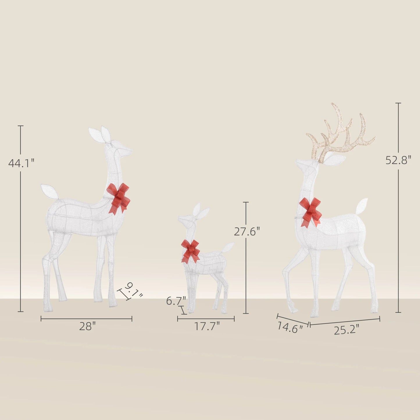 Outsunny Light up Christmas Deer Family Set of 3 with Led Lights Silver