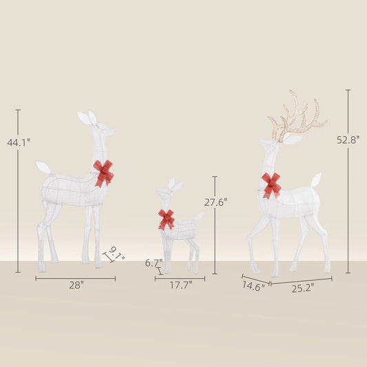 Outsunny Light up Christmas Deer Family Set of 3 with Led Lights Silver