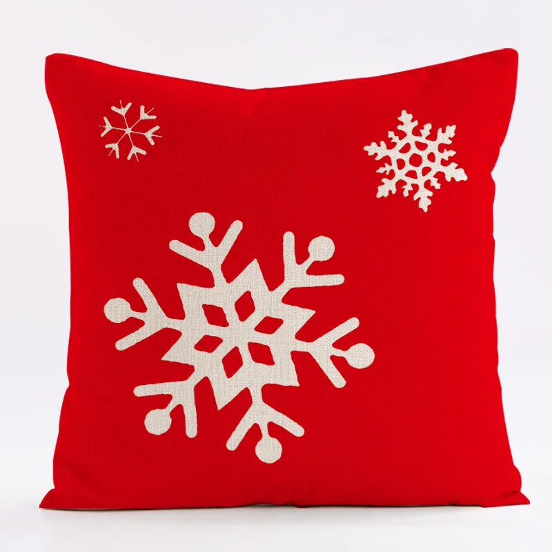 Red Snowflake Deer Christmas Pattern throw pillow cover with short plush print for living room sofa decoration cushion cover