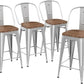 Barstools Counter Height Bar Stools for Kitchen Island Farmhouse Metal High Back Bar Chairs Wooden Seat 24" Matte Black
