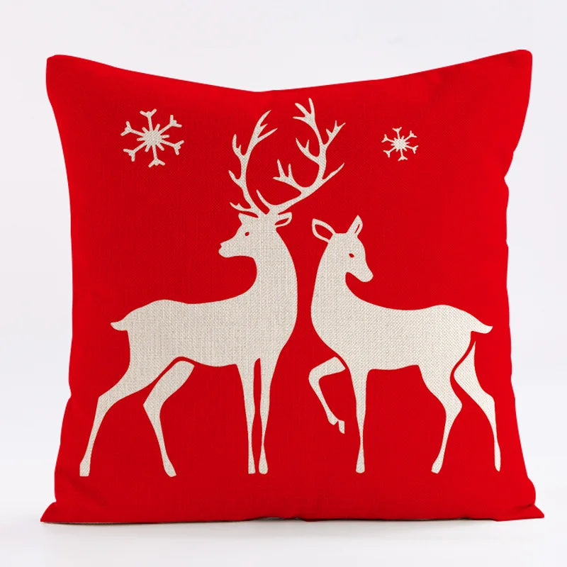 Red Snowflake Deer Christmas Pattern throw pillow cover with short plush print for living room sofa decoration cushion cover