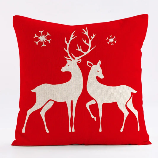 Red Snowflake Deer Christmas Pattern throw pillow cover with short plush print for living room sofa decoration cushion cover