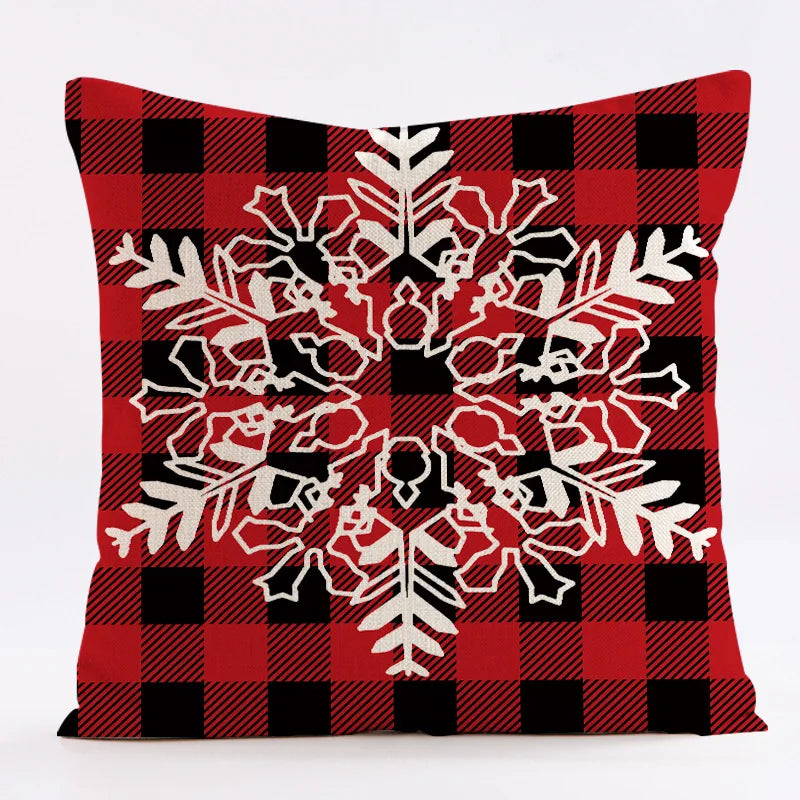 Red Snowflake Deer Christmas Pattern throw pillow cover with short plush print for living room sofa decoration cushion cover