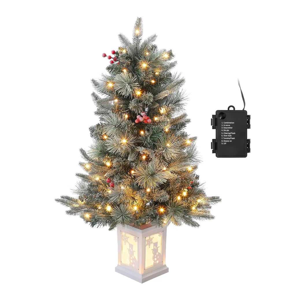 3 ft Tabletop Christmas Tree, Pre-lit Xmas Tree with Cloth Bag Base, Mini Xmas Tree with LED, Artificial Xmas Tree Home Decor