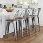 Barstools Counter Height Bar Stools for Kitchen Island Farmhouse Metal High Back Bar Chairs Wooden Seat 24" Matte Black