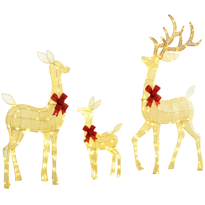 Outsunny Light up Christmas Deer Family Set of 3 with Led Lights Silver