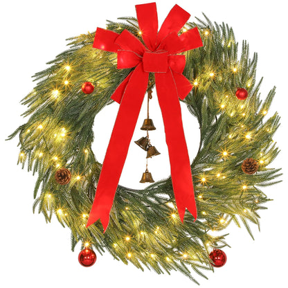 Homcom 36\\\" Christmas Wreath with 100 Led Lights, Pre-Lit Christmas Wreath