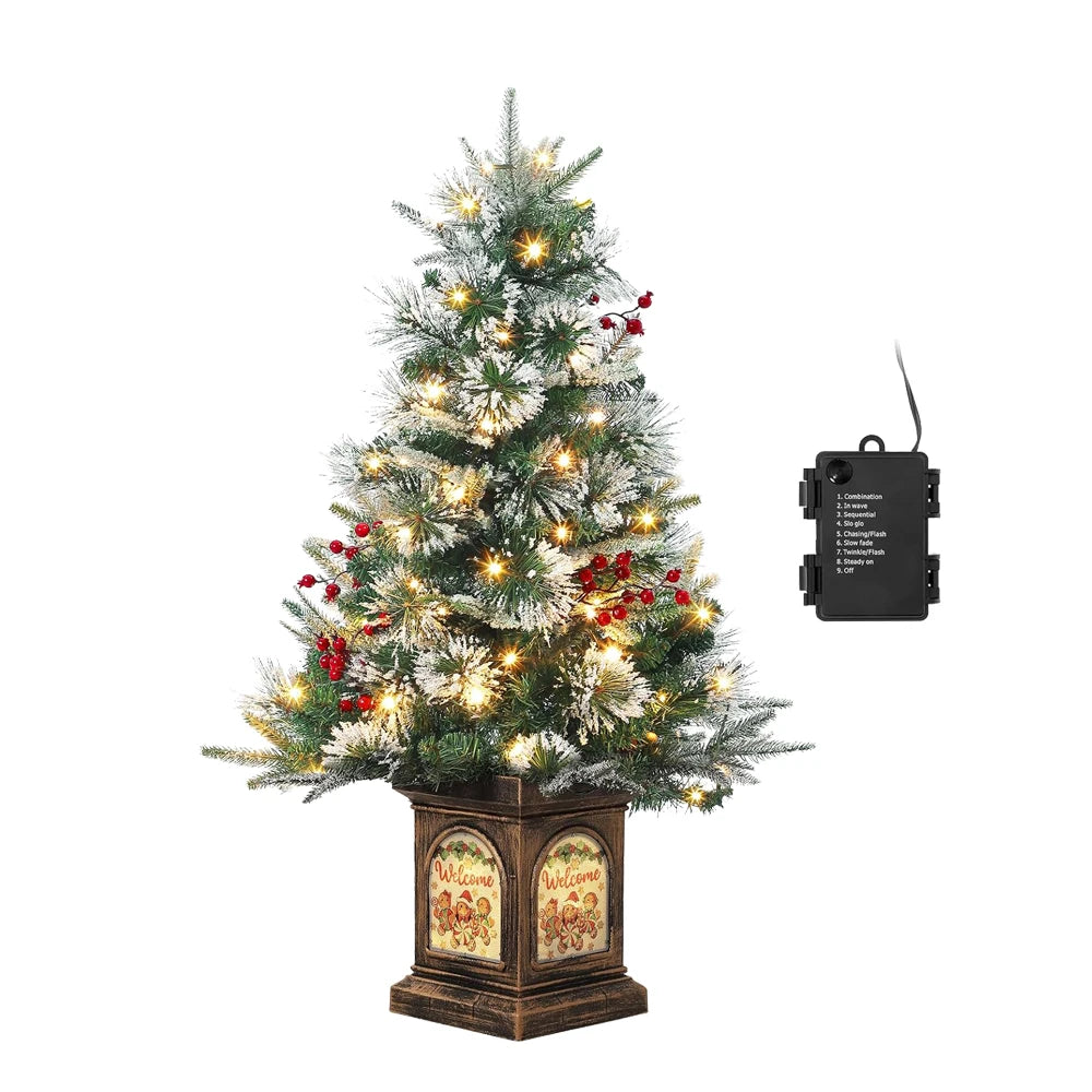 3 ft Tabletop Christmas Tree, Pre-lit Xmas Tree with Cloth Bag Base, Mini Xmas Tree with LED, Artificial Xmas Tree Home Decor