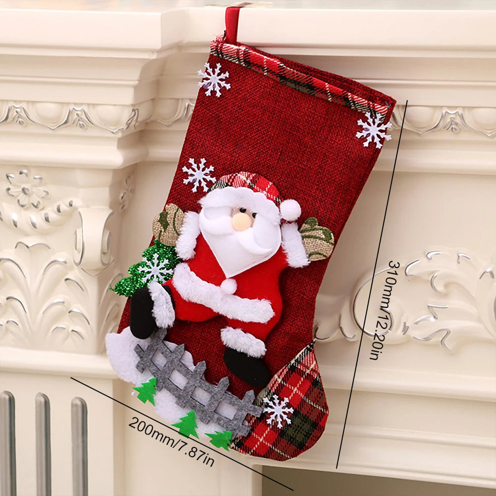4Pcs Christmas Stockings Set Large Capacity Cute Stockings Bag Plush Santa Claus/Snowman/Bear/Elk for Xmas Tree Fireplace