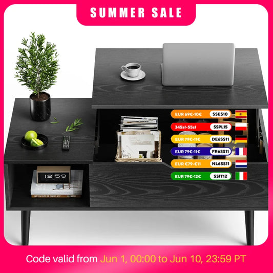 JHK Lift Top Coffee Tables For Living Room 39.37"x19.7" Desk Tea Wood Dining Tables Adjustable Storage Shelf Easy Lift Or Lower
